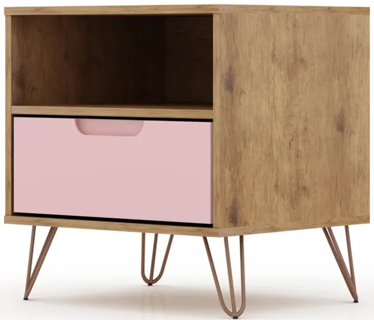 Rockefeller Pink and Brown 1-Drawer Nightstand