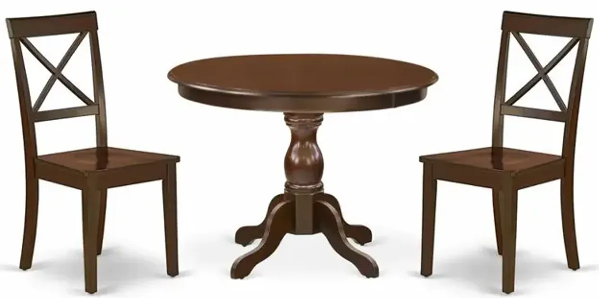East West Furniture HBBO3-MAH-W 3 Piece Dining Room Set - Mahogany Dining Room Table and 2 Mahogany Wooden Dining Room Chairs with X-Back - Mahogany Finish