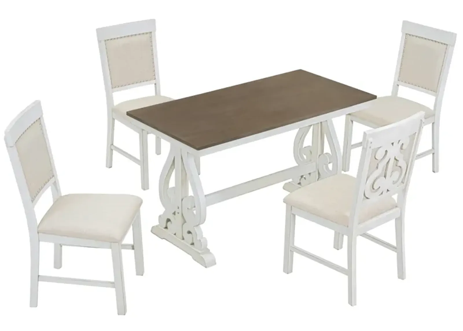 Retro 5-Piece Dining Set with Wooden Table & Upholstered Chairs