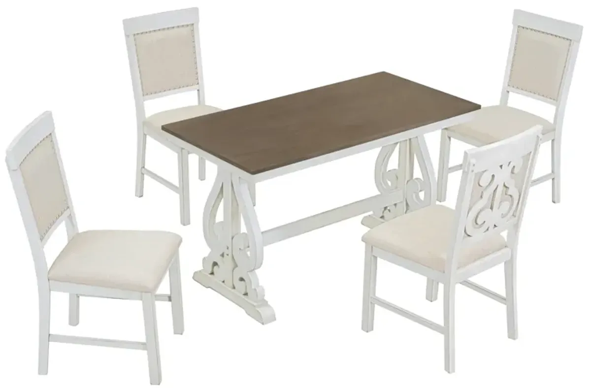 Retro 5-Piece Dining Set with Wooden Table & Upholstered Chairs