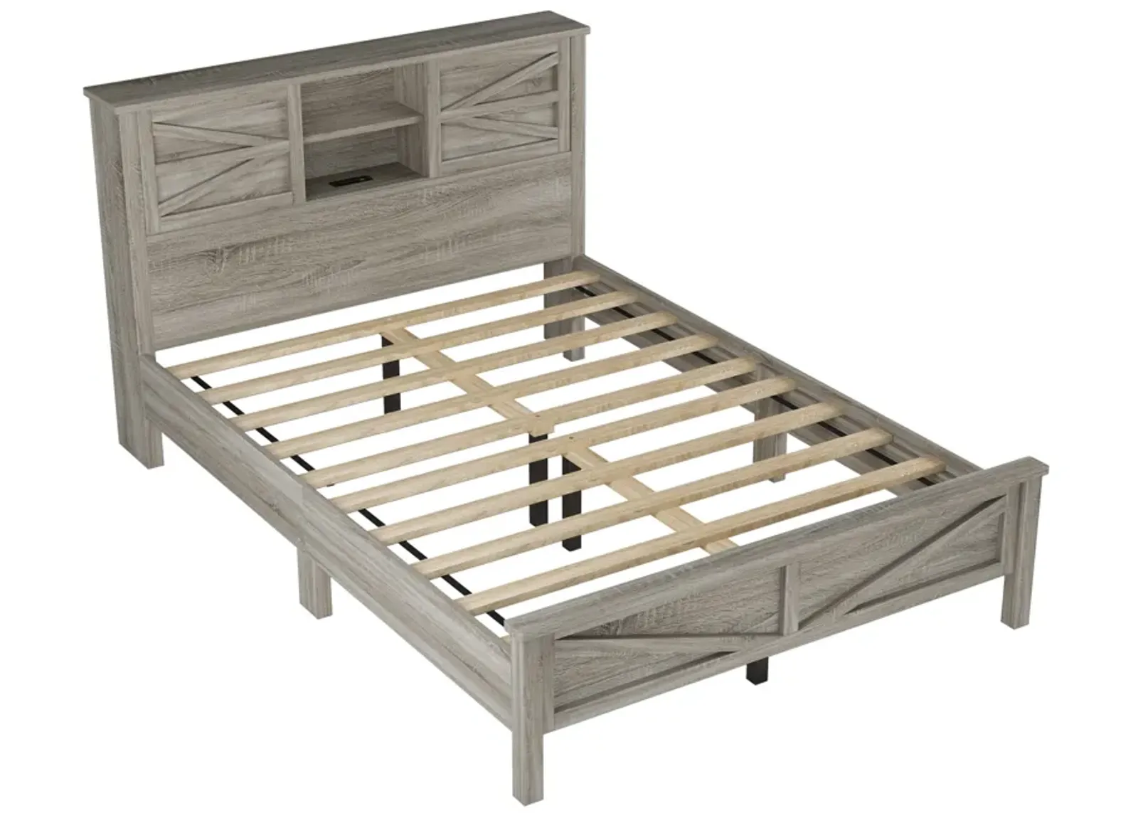 Merax Farmhouse Platform Bed with Charging Station