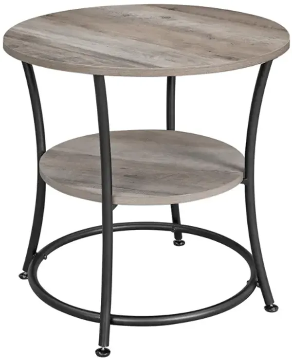Round Side Table with 2 Shelves – Metal End Table for Living Room and Bedroom