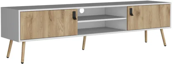 DEPOT E-SHOP Toka TV Rack with 2 Hinged Doors and�Central Shelves, White/Macadamia
