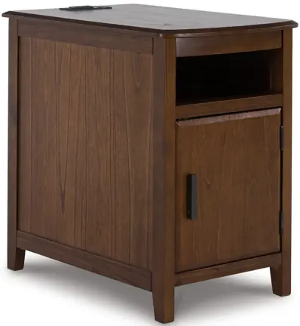 Ley Side End Table w Pull Out Tray and Cabinet, 25 Inch Walnut Brown - Benzara