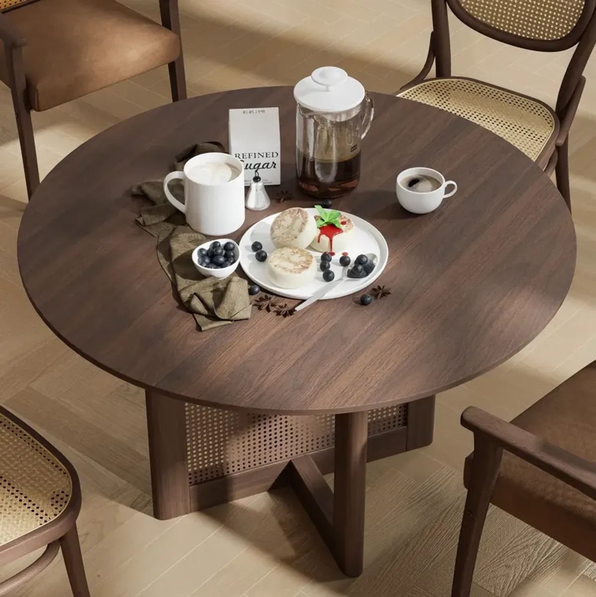 46 Cinna Modern Walnut Oak Wood Round Dining Table （Seats 4）