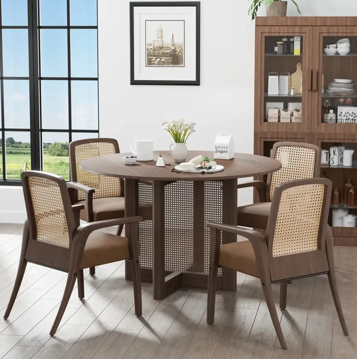 46 Cinna Modern Walnut Oak Wood Round Dining Table （Seats 4）