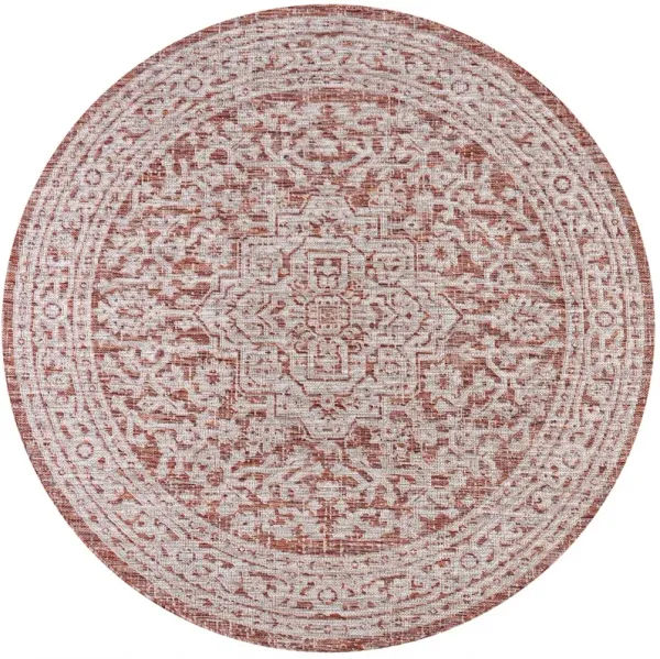 Sinjuri Medallion Textured Weave Round Indoor/Outdoor Area Rug