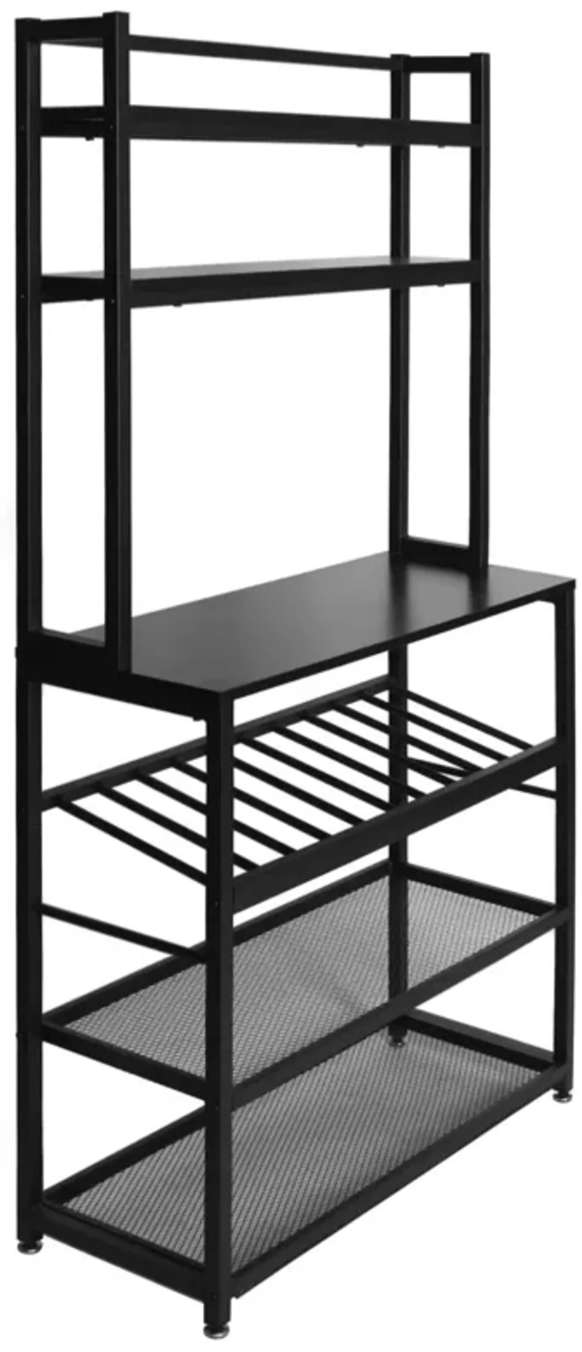 Better Home Products 6 Tier Metal Kitchen Baker's Rack with Wine Rack in Black