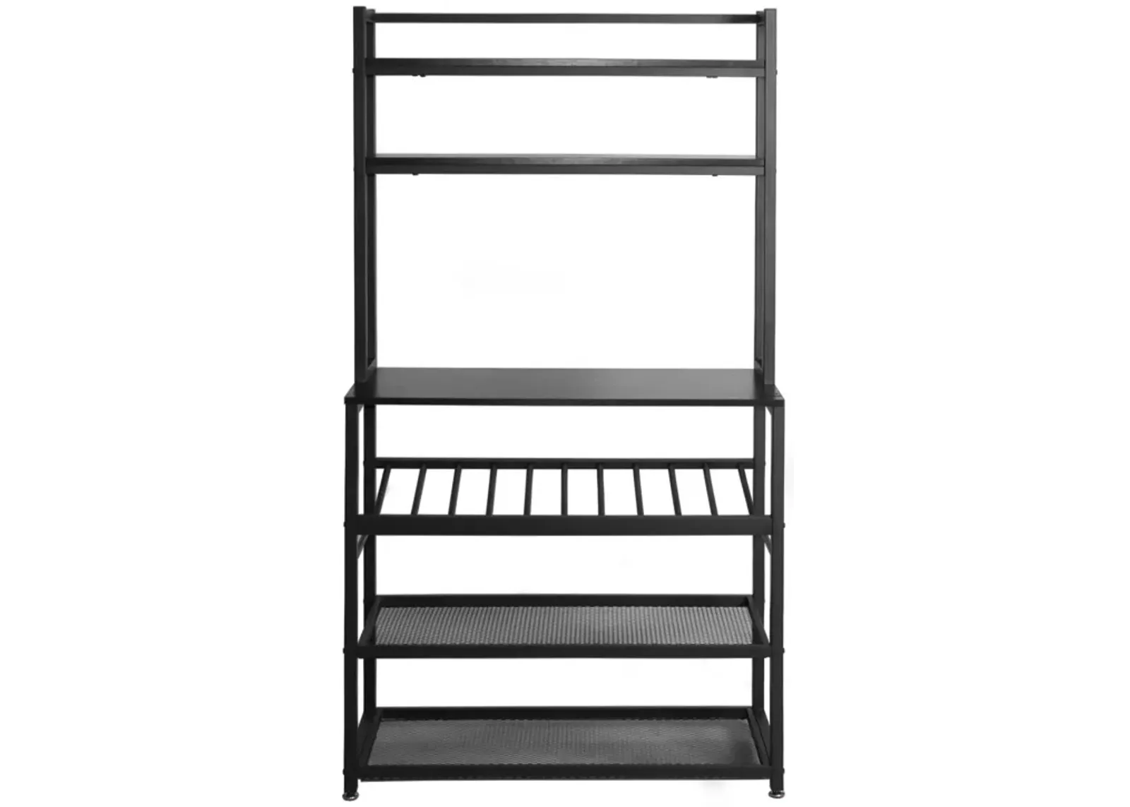 Better Home Products 6 Tier Metal Kitchen Baker's Rack with Wine Rack in Black