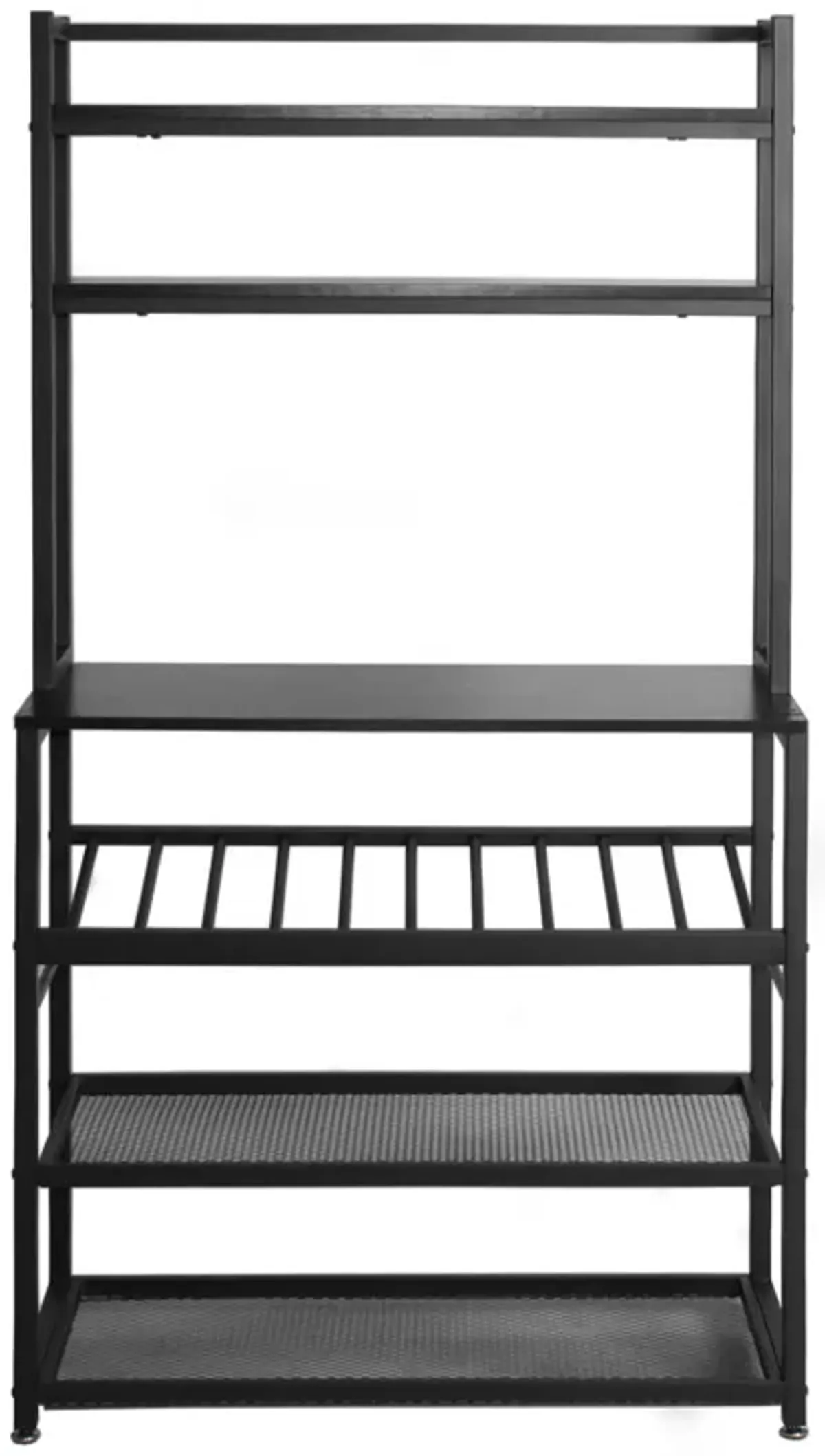 Better Home Products 6 Tier Metal Kitchen Baker's Rack with Wine Rack in Black