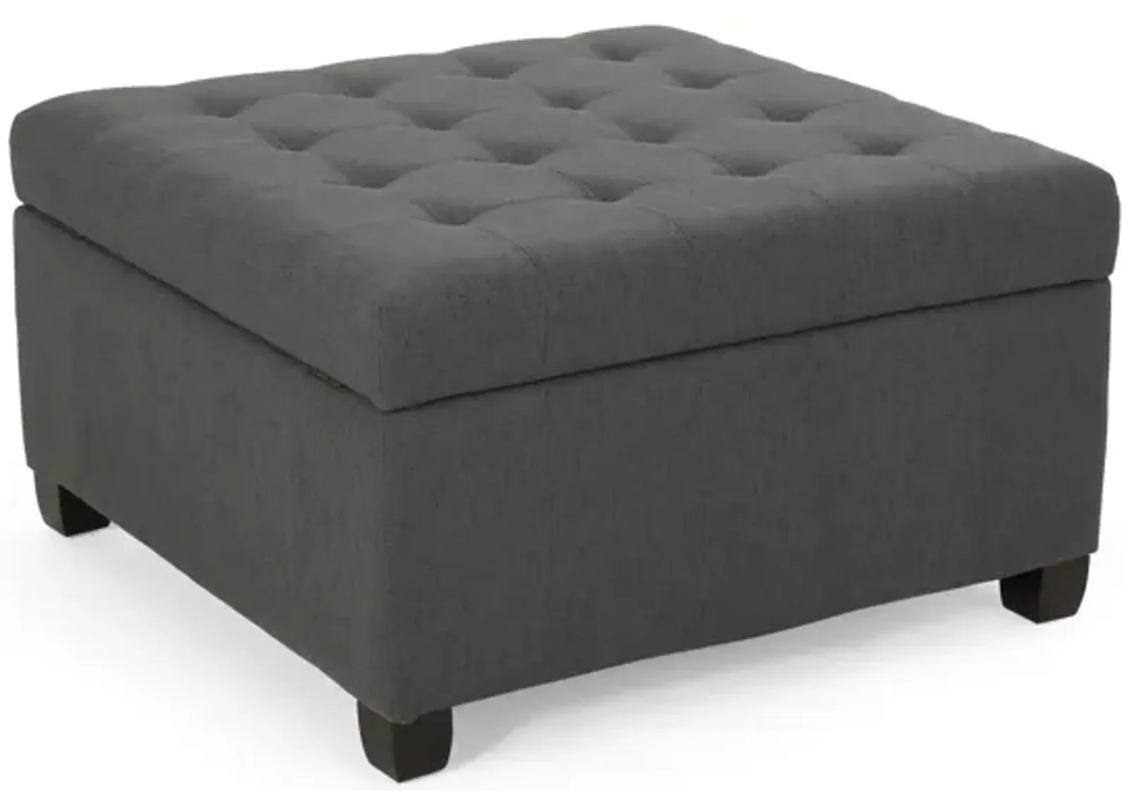 Cindy Ottoman with Storage, 31 Inch Square, Gray Waffle Stitch Fabric - Benzara