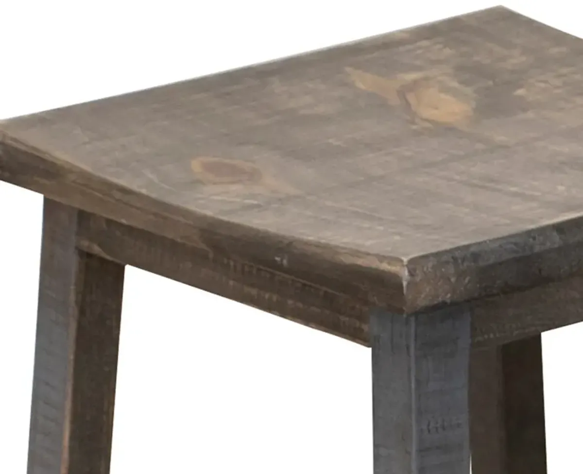 Linn 30 Inch Barstool, Set of 2, Square Curved Seat, Solid Gray Brown Wood-Benzara