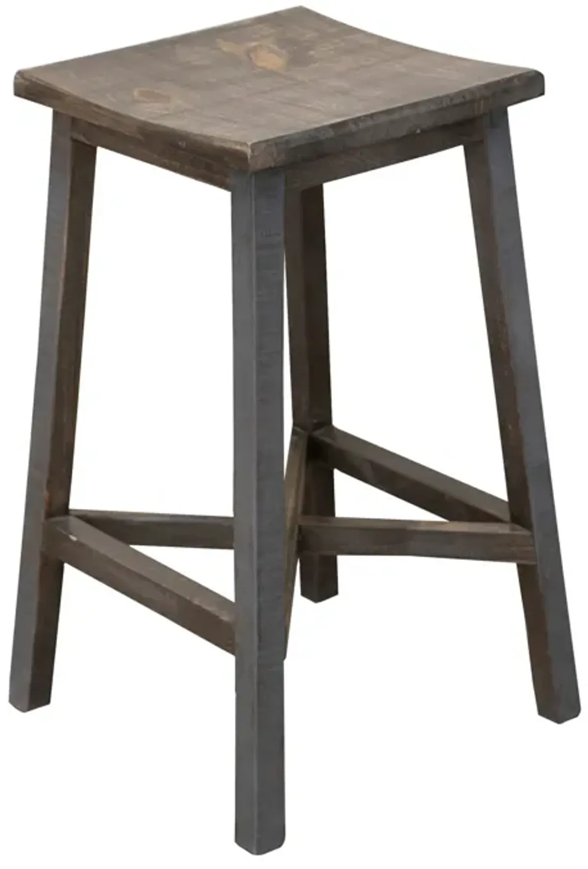 Linn 30 Inch Barstool, Set of 2, Square Curved Seat, Solid Gray Brown Wood-Benzara