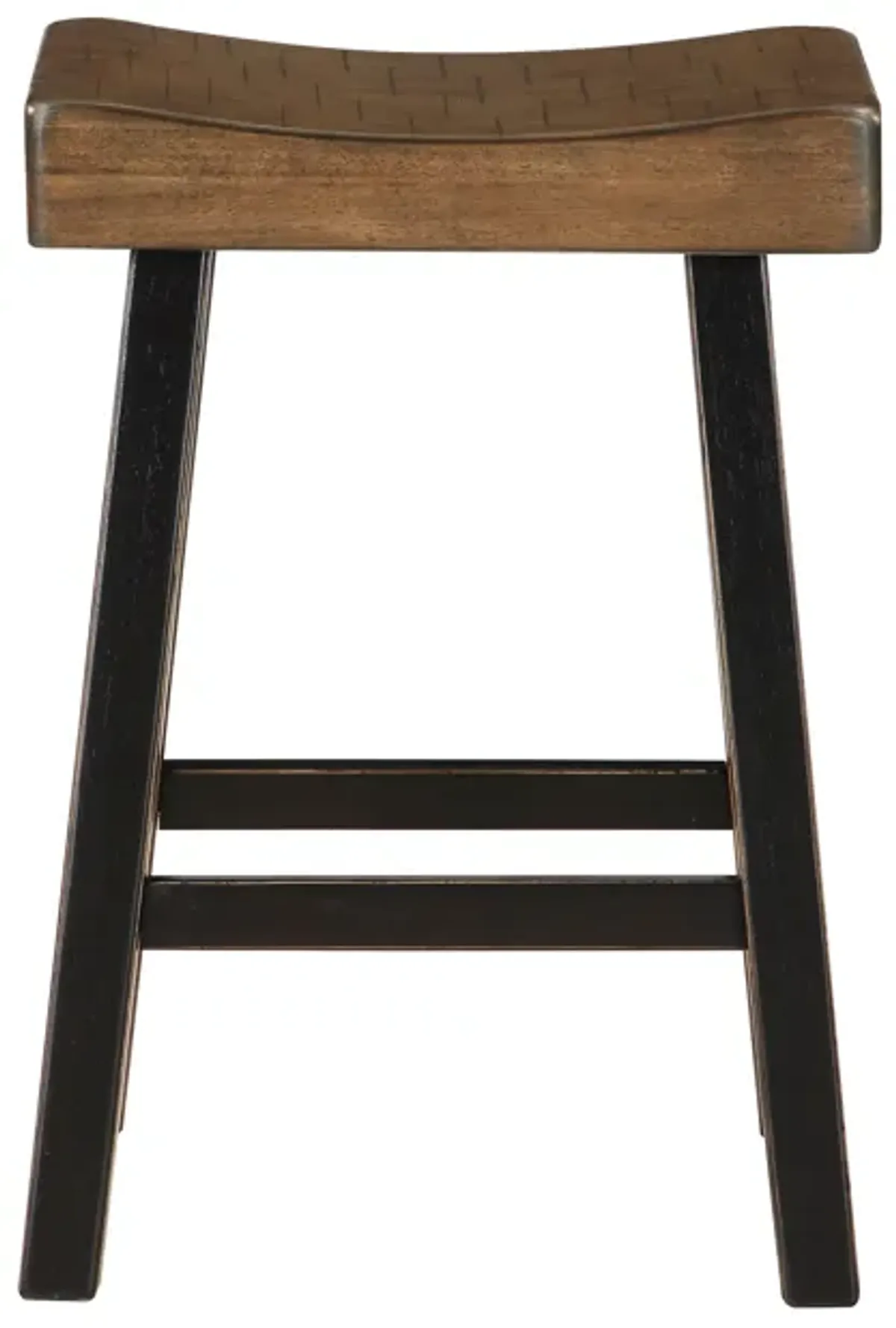 Casy 30 Inch Bar Height Stool, Brown Saddle Seat, Black Rubberwood, Set of 2 - Benzara