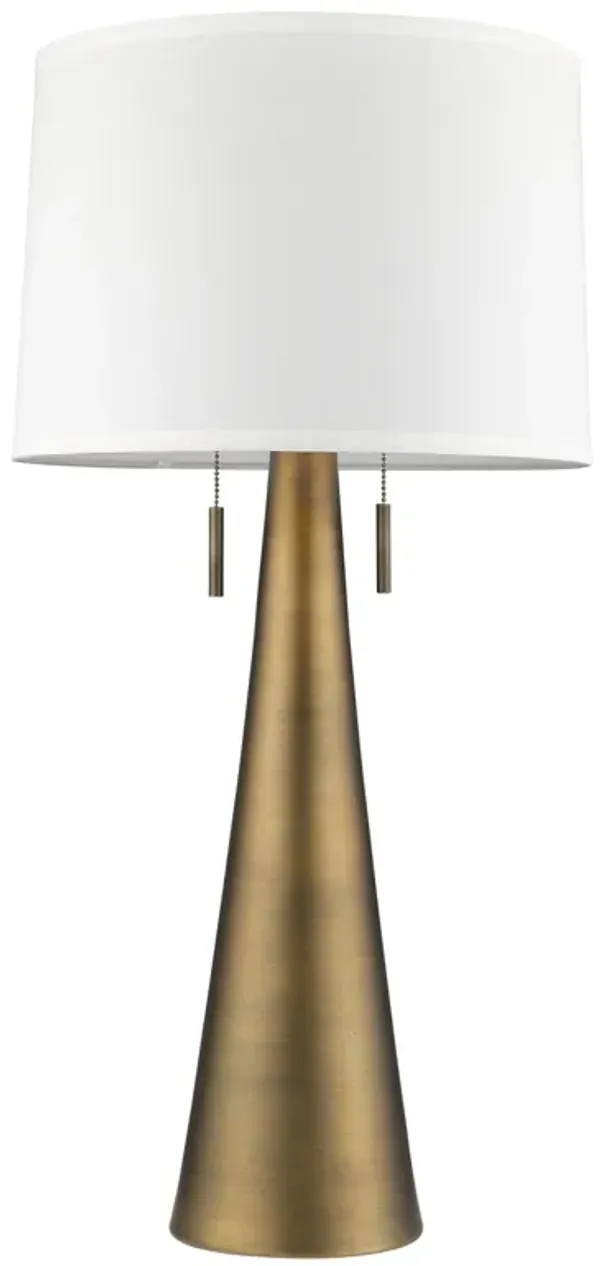 Hivvago 34" Brass Metal Two Light Table Lamp With White Empire Shade