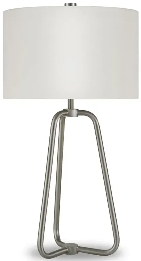 Hivvago 25" Nickel Metal Table Lamp With White Drum Shade