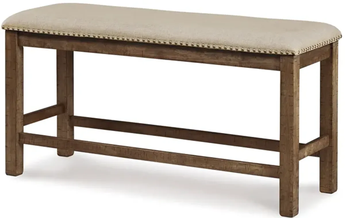 Chip Counter Height Bench, Nailhead Trim and Footrest, Nutmeg Wood - Benzara