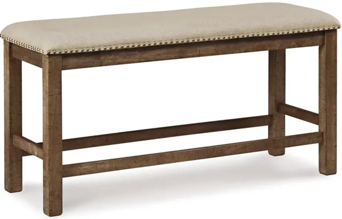 Chip Counter Height Bench, Nailhead Trim and Footrest, Nutmeg Wood - Benzara