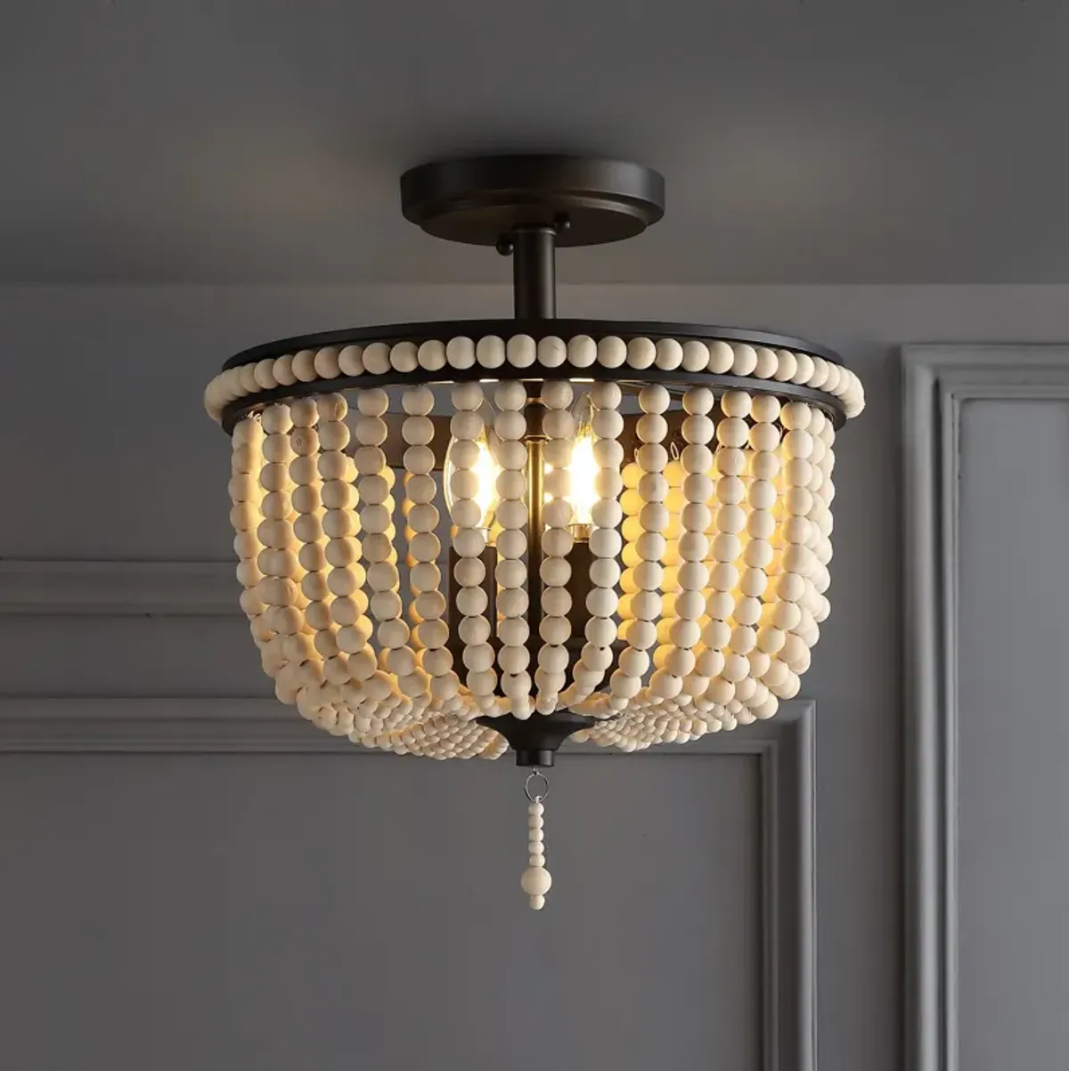 Allie Wood Beaded/Metal LED Flush Mount