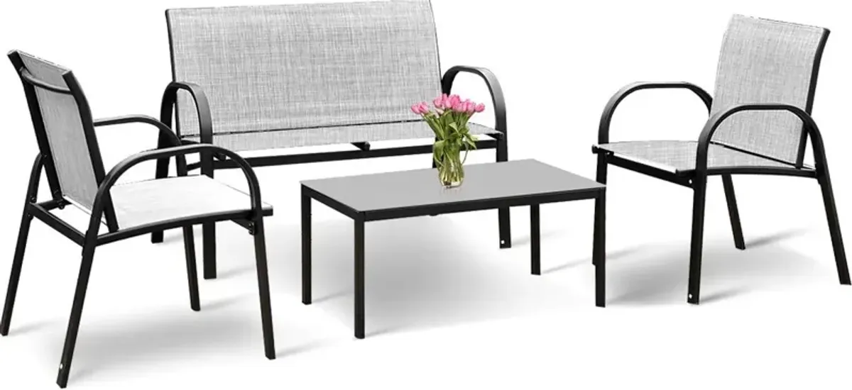 4 Pieces Patio Furniture Set with Glass Top Coffee Table