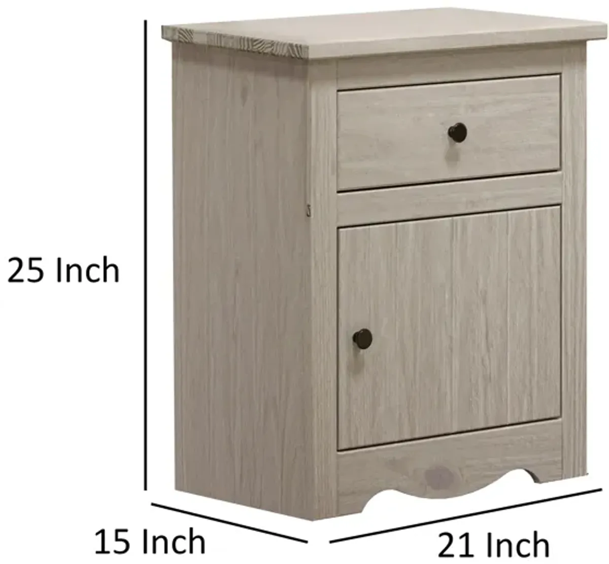 Stav Nightstand, 1 Drawer and Door, 25 Inch, Plank Style, White Solid Wood