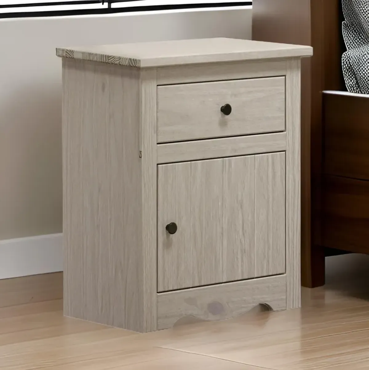 Stav Nightstand, 1 Drawer and Door, 25 Inch, Plank Style, White Solid Wood