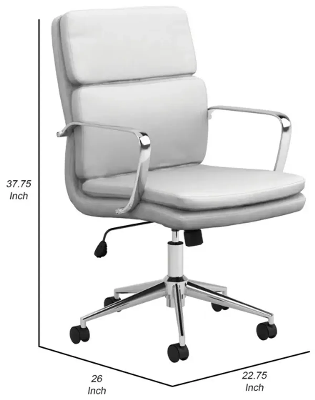 Leatherette Office Chair with Top Panel Padded Back, Gray-Benzara