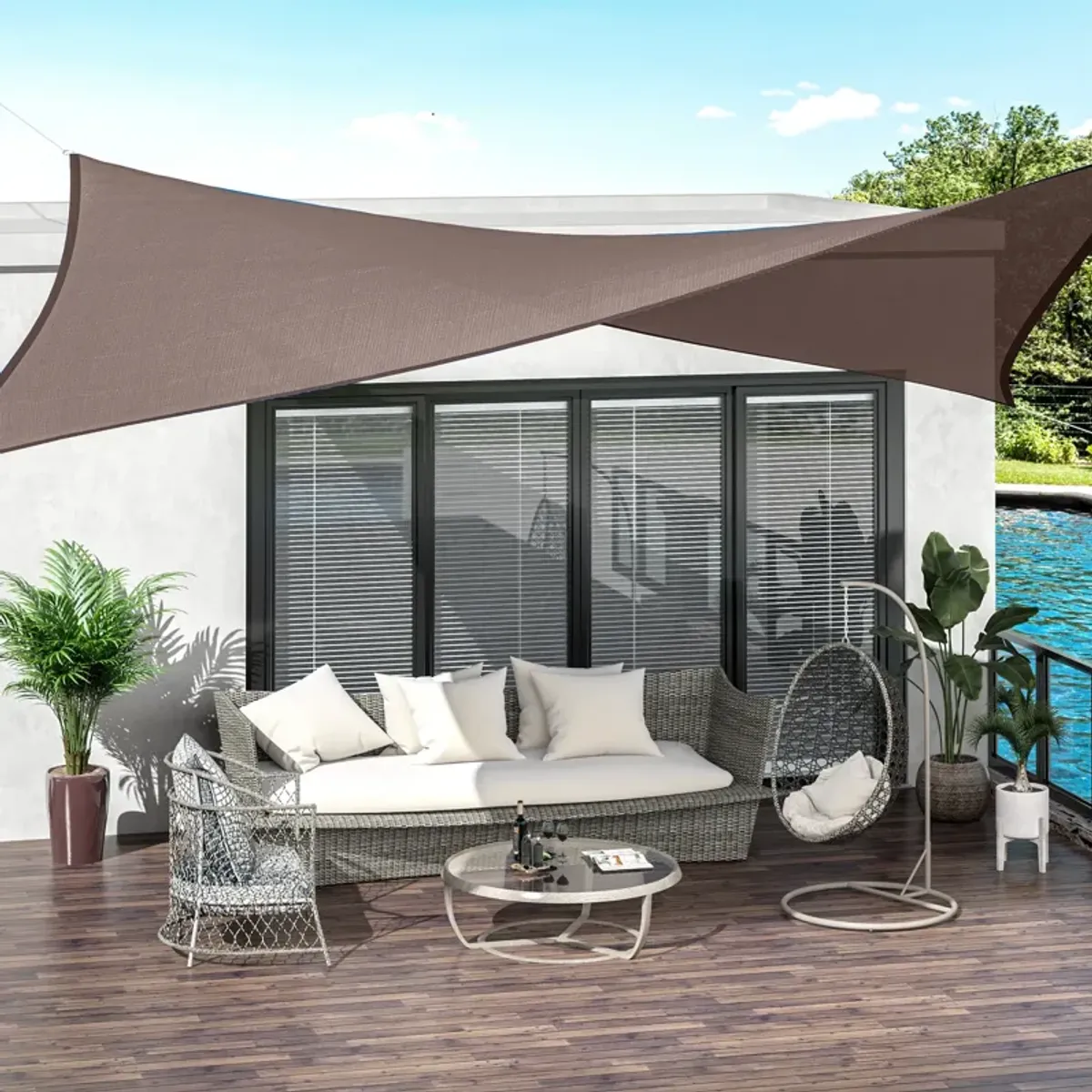 Brown Sun Shield: 20'x13' Rectangle Outdoor Shade Sail with D-Rings