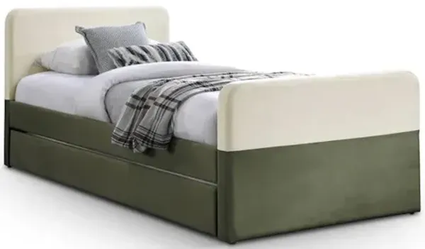 Meridian Furniture Ivy Olive & Cream Velvet Twin Trundle/Storage Bed