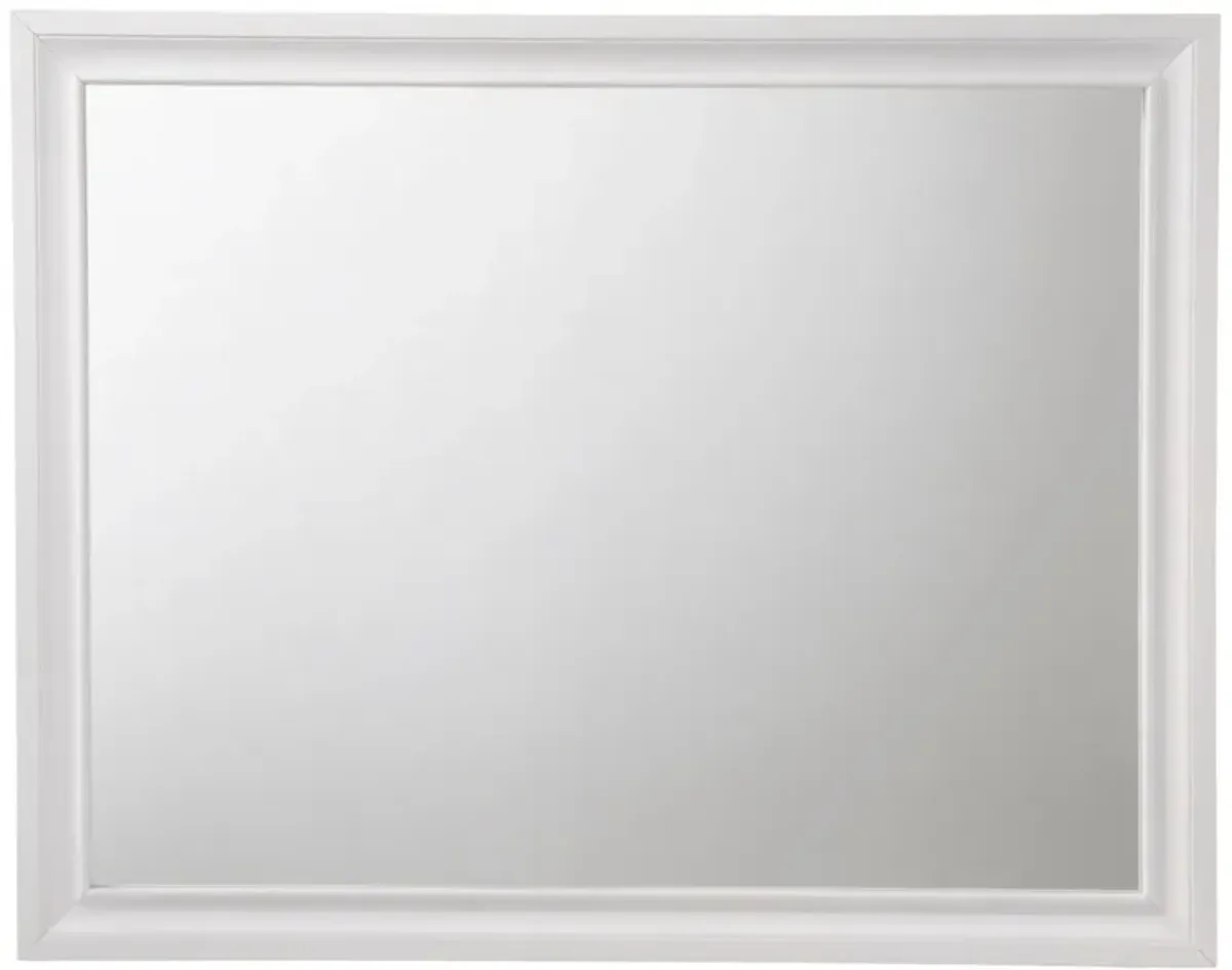 Wooden Rectangular Wall Mirror with Beveled Edges, White-Benzara