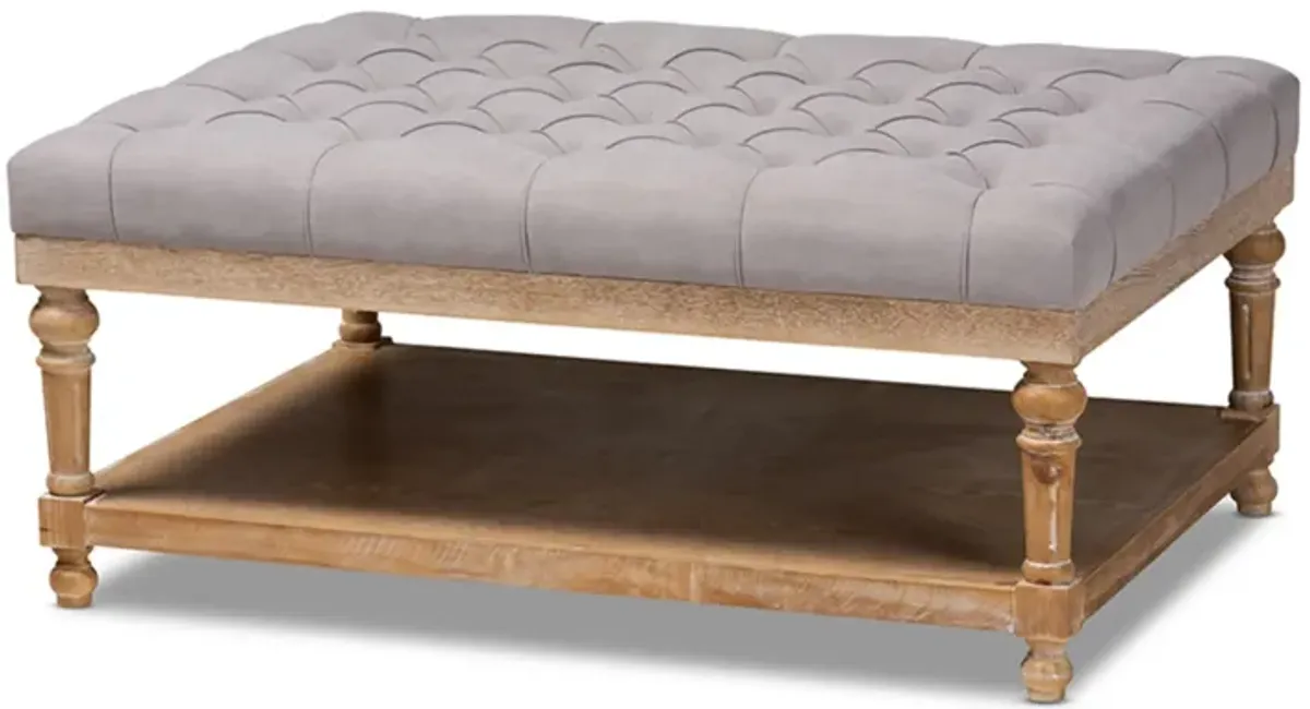 Baxton Studio Lindsey Modern and Rustic Grey Linen Fabric Upholstered and Greywashed Wood Cocktail Ottoman