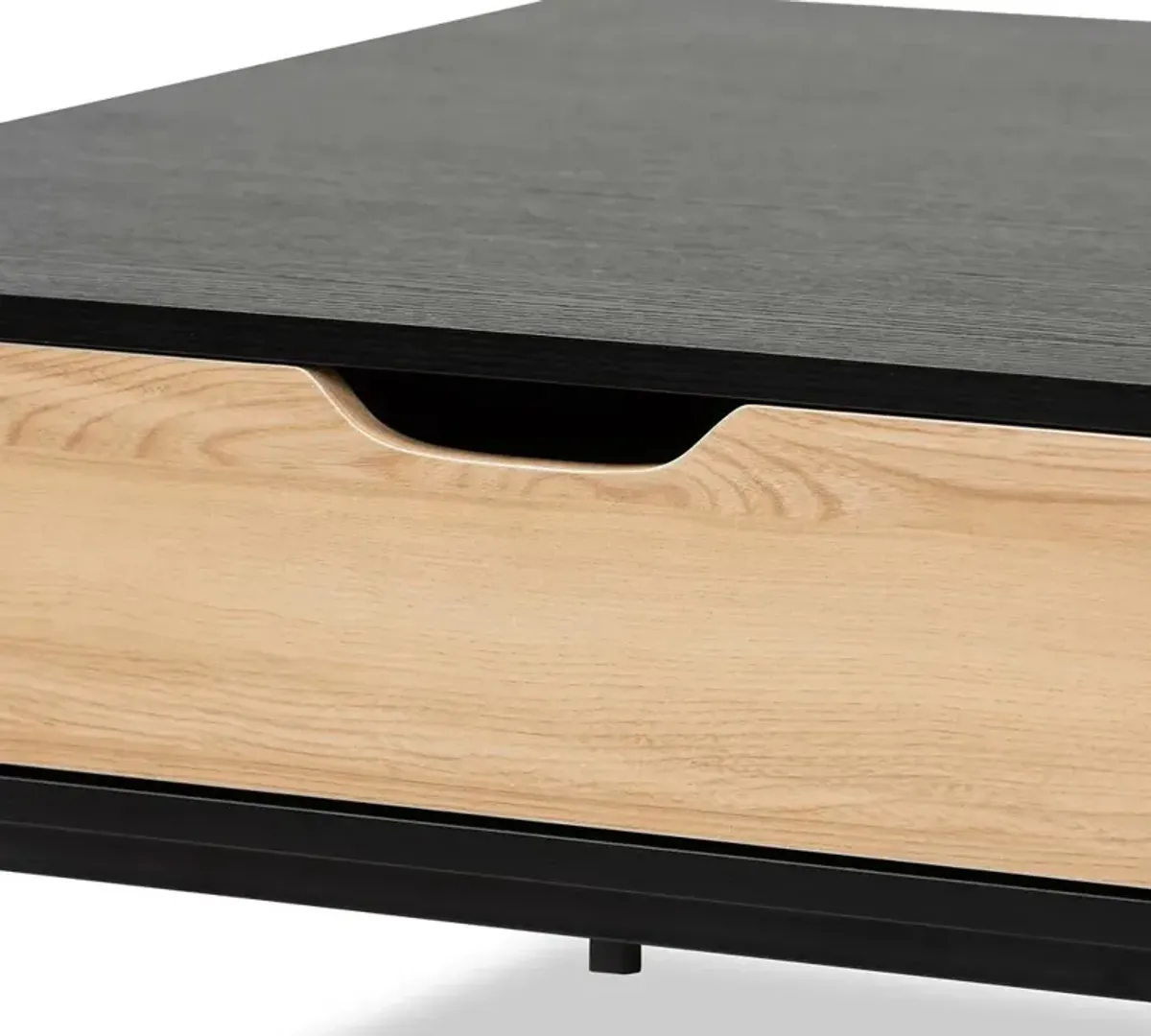 Two-Tone Oak Brown and Black Finished Wood Coffee Table