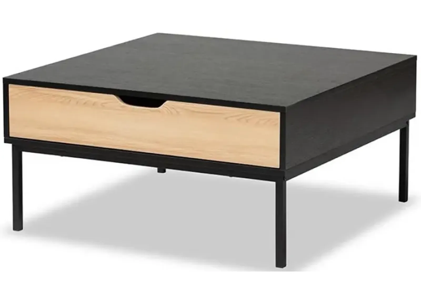 Two-Tone Oak Brown and Black Finished Wood Coffee Table