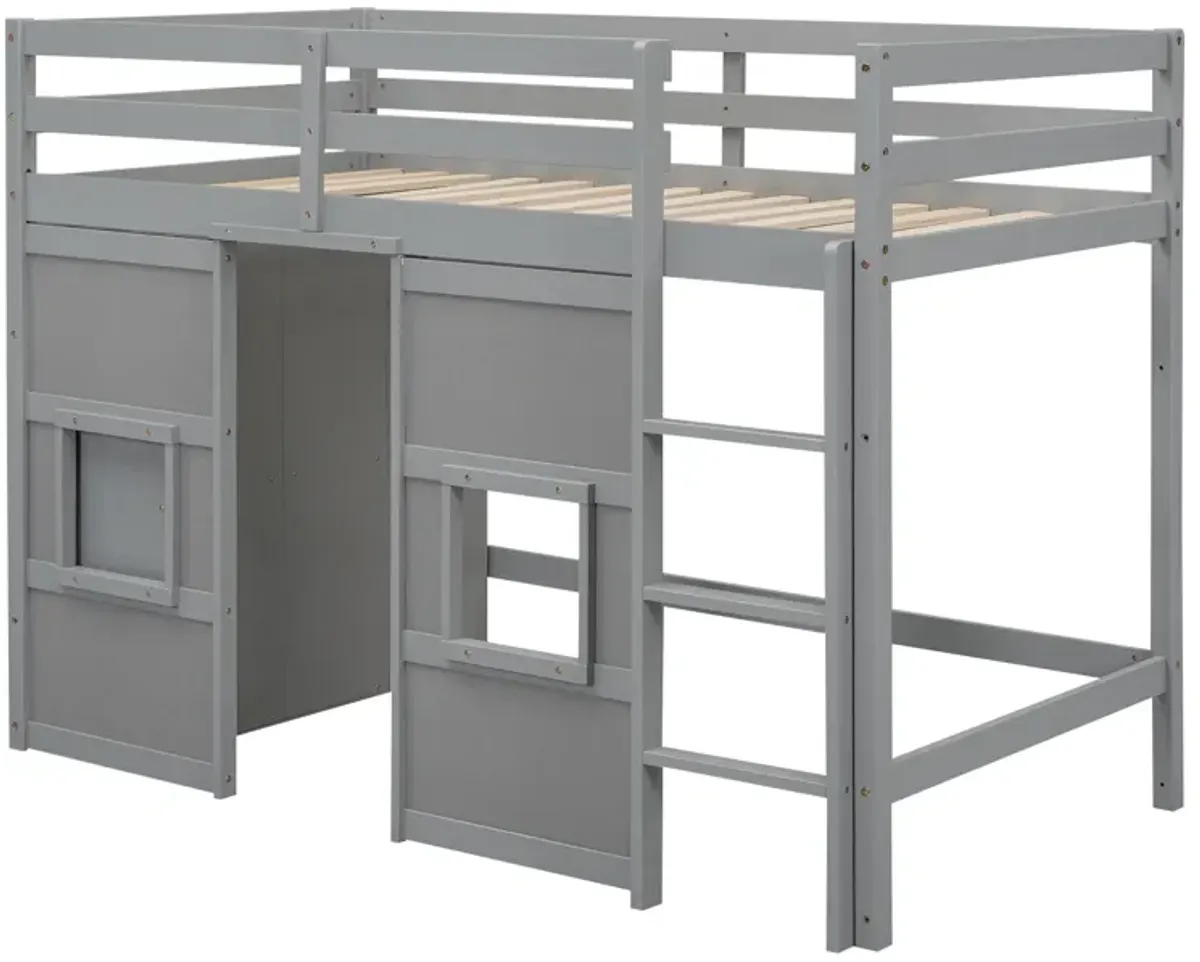 Merax Loft Bed with Storage Wardrobe and 2 Windows