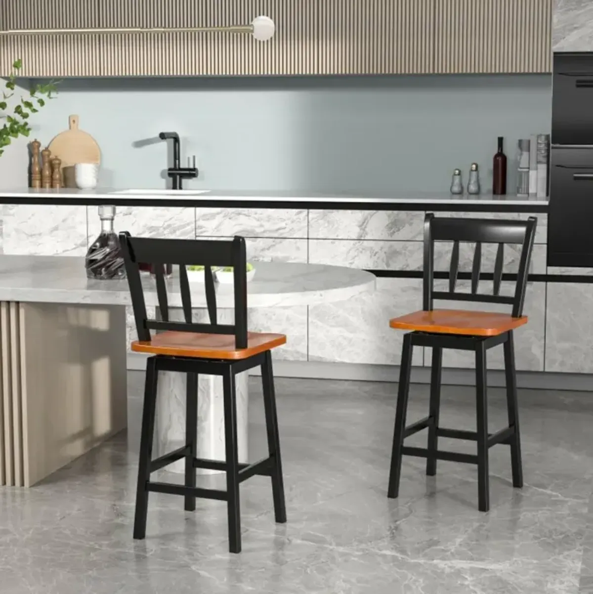 Hivvago 24.5 Inches Set of 2 Swivel Bar Stools with 360° Swiveling