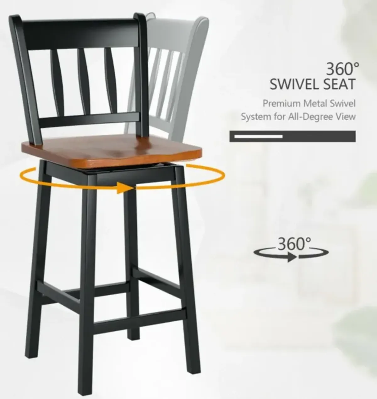 Hivvago 24.5 Inches Set of 2 Swivel Bar Stools with 360° Swiveling