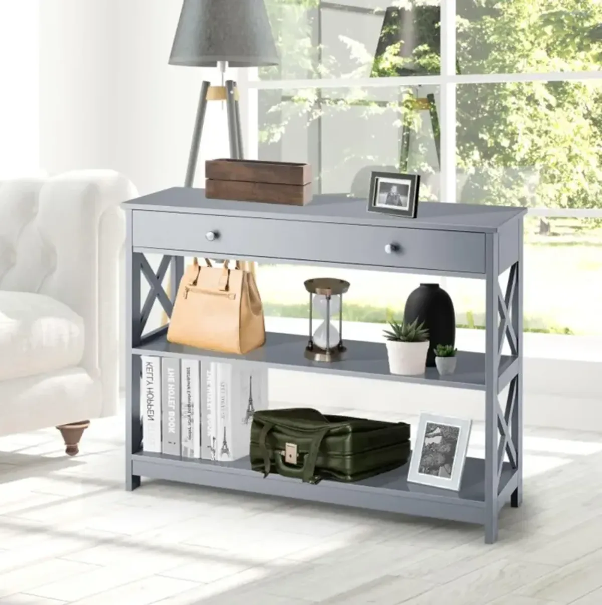 Hivvago Console Table 3-Tier with Drawer and Storage Shelves