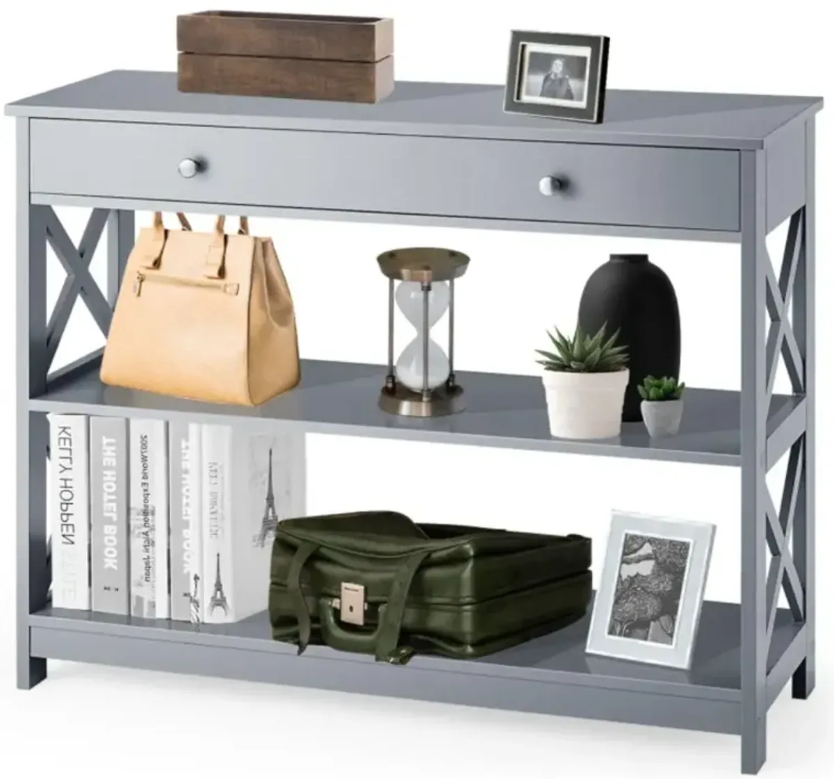 Hivvago Console Table 3-Tier with Drawer and Storage Shelves