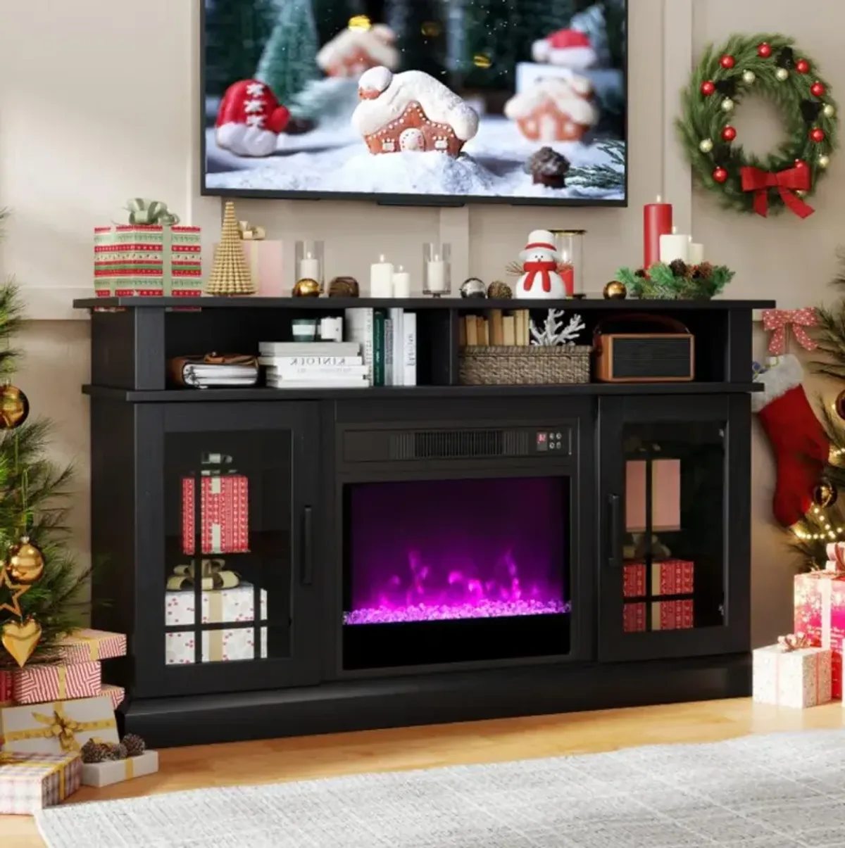 Hivvago TV Stand with Electric Fireplace LED Lights and Remote Controls for TVs Up to 40 Inch