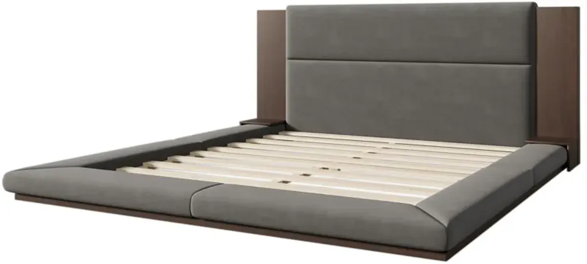 Merax Floor Upholstered Platform Bed with Extended Headboard