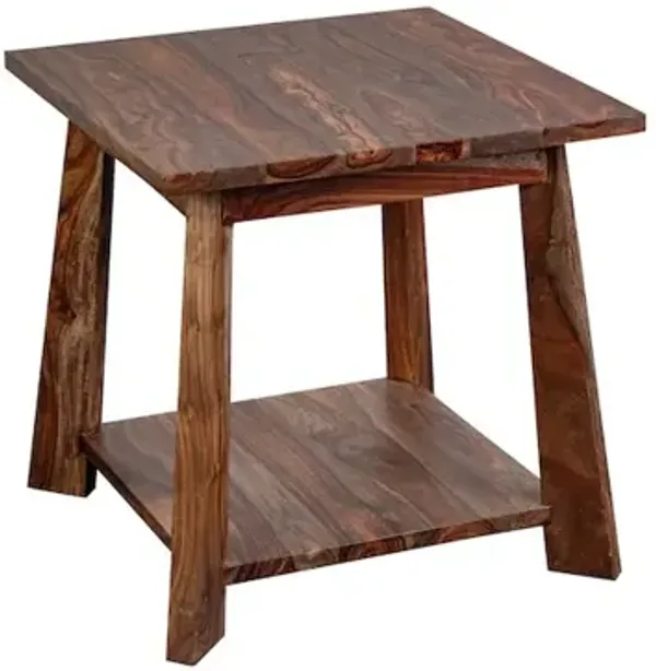 Porter Designs Kalispell Solid Sheesham Wood End Table, Brown