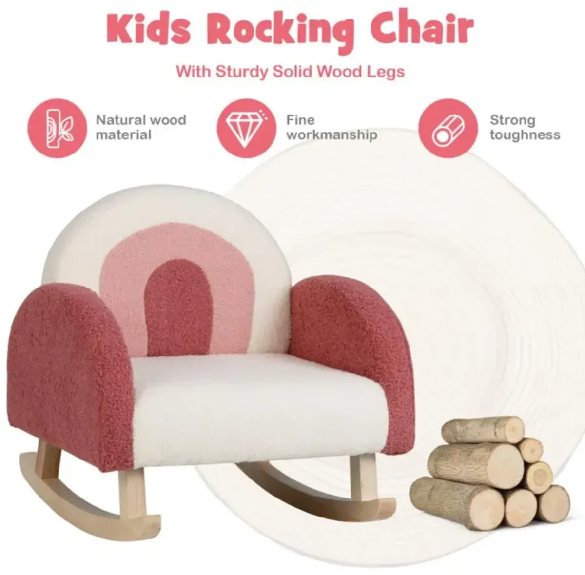 Hivvago Kids Rocking Chair Children Velvet Upholstered Sofa with Solid Wood Legs