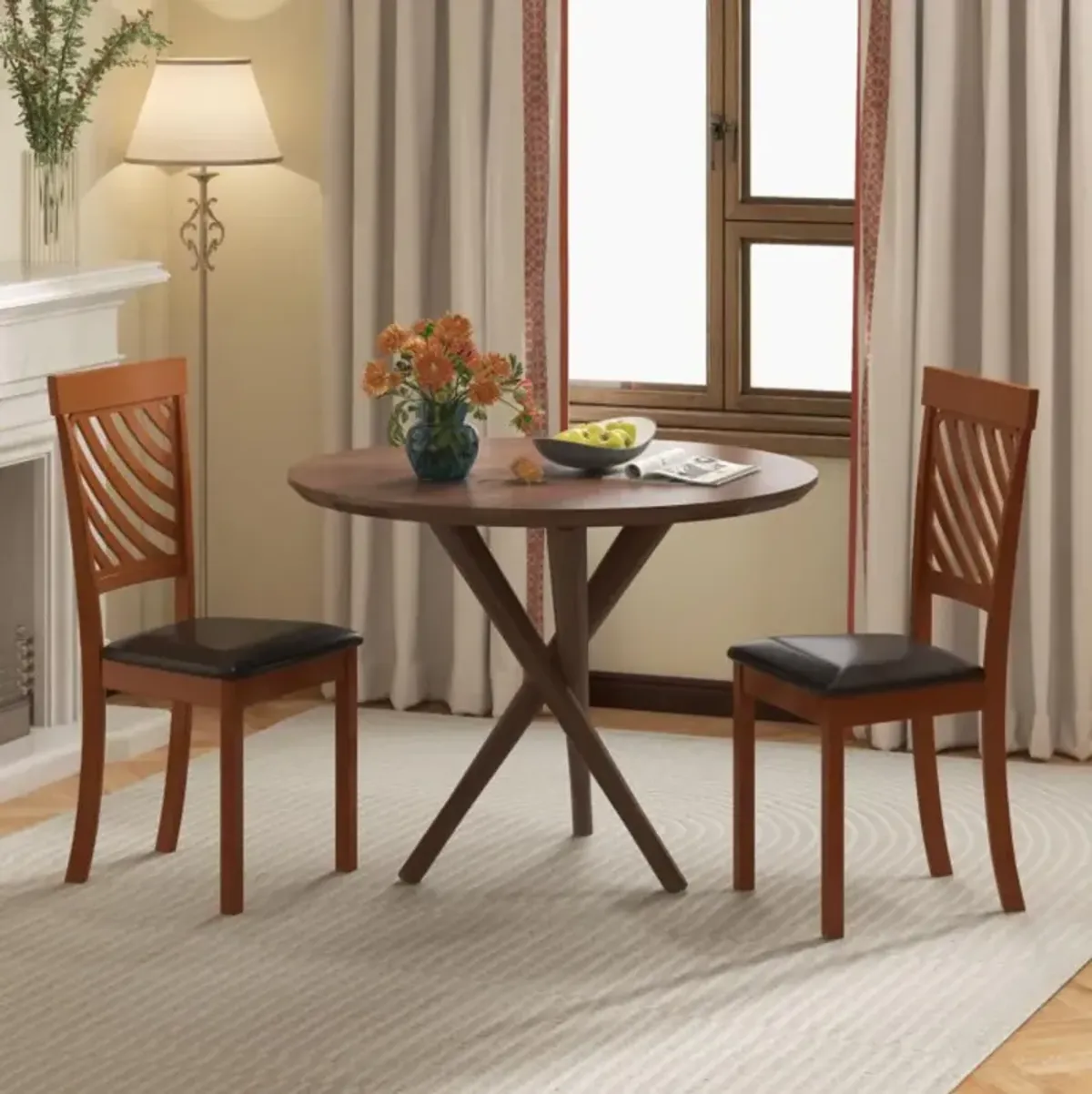 Hivvago Dining Chair Set of 2 with Rubber Wood Legs and Ergonomic Back for Dining Room