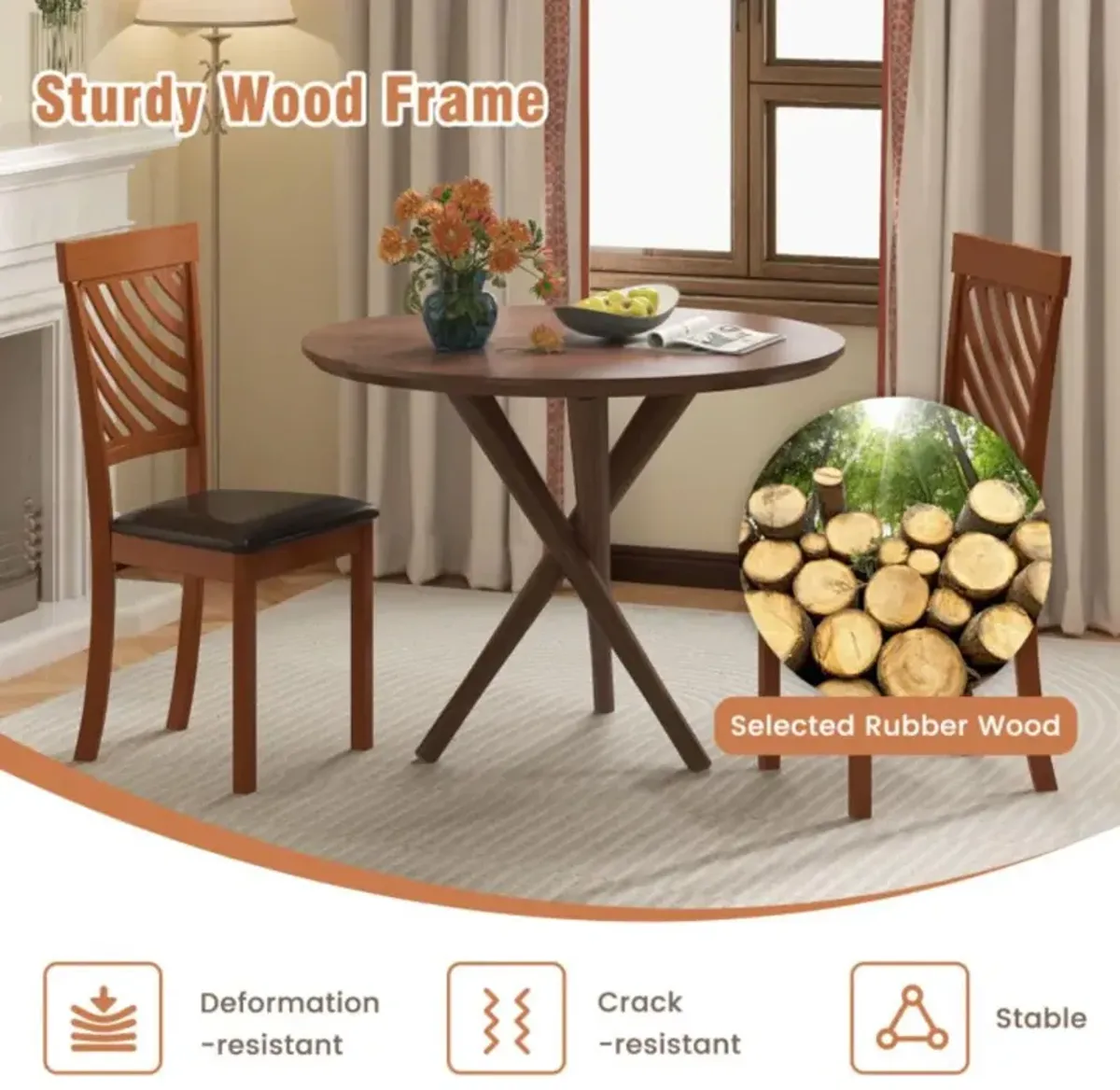 Hivvago Dining Chair Set of 2 with Rubber Wood Legs and Ergonomic Back for Dining Room