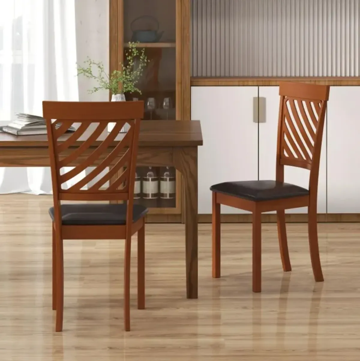 Hivvago Dining Chair Set of 2 with Rubber Wood Legs and Ergonomic Back for Dining Room