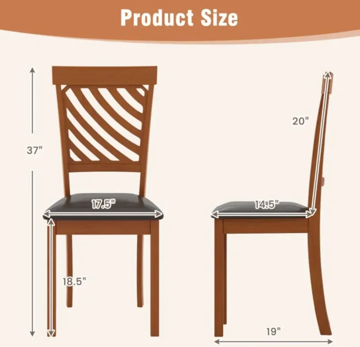 Hivvago Dining Chair Set of 2 with Rubber Wood Legs and Ergonomic Back for Dining Room