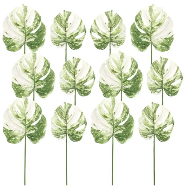 Light Variegated Philo Leaf Stem for Elegant Home Décor and Floral Arrangements (Set of 12)