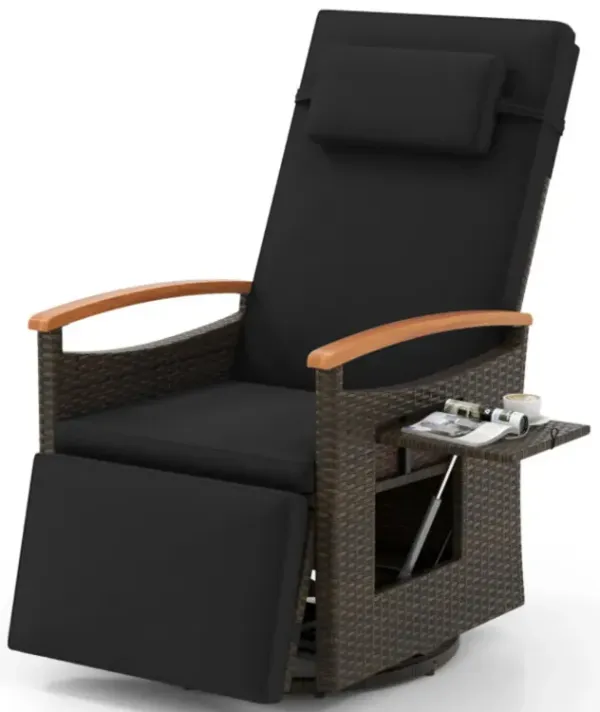 Patio Rattan 360° Swivel Recliner Chair with Adjustable Backrest and Footrest-Red