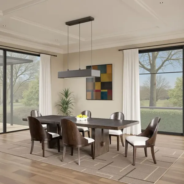 Mordy 7pc Dining Table Set, 72-90 Inch Expandable Leaf, 6 Chairs - Benzara