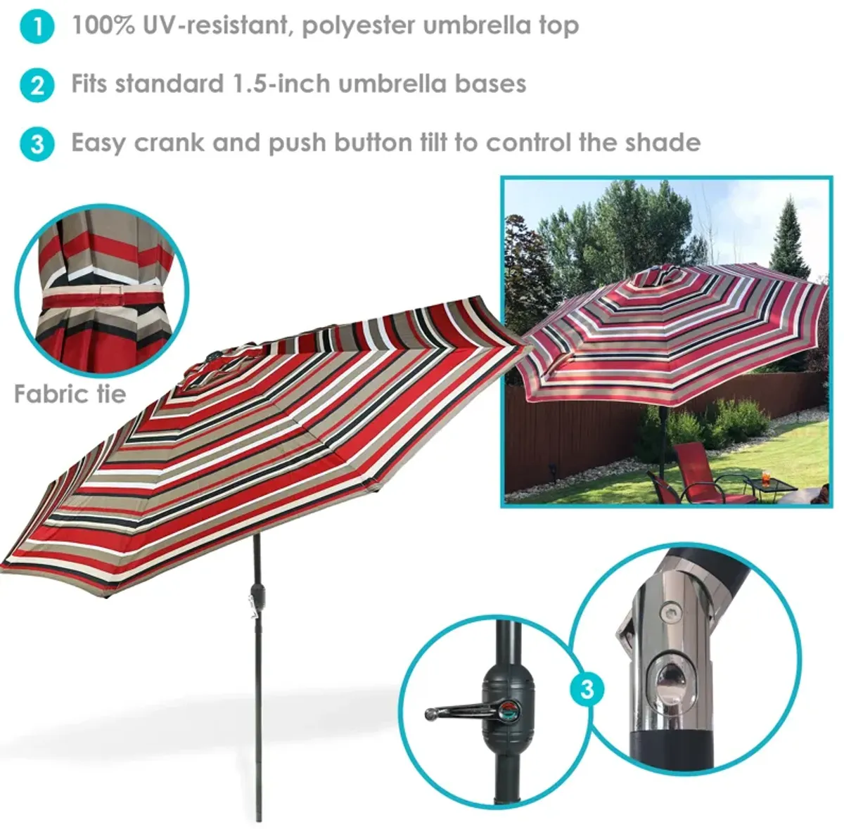 Sunnydaze 9 ft Aluminum Patio Umbrella with Tilt and Crank